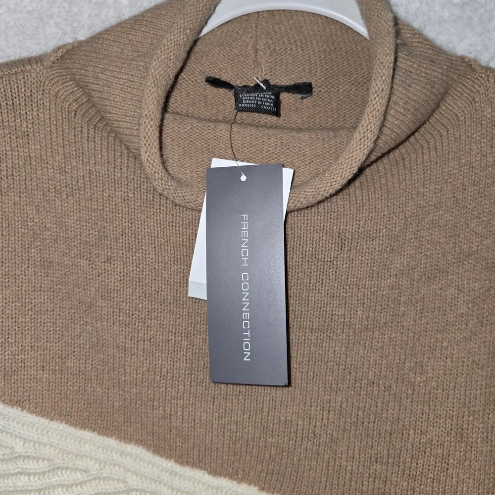 French Connection Patchwork Wool Blend Mock Neck Sweater Pullover Size Small NWT - Picture 4 of 13
